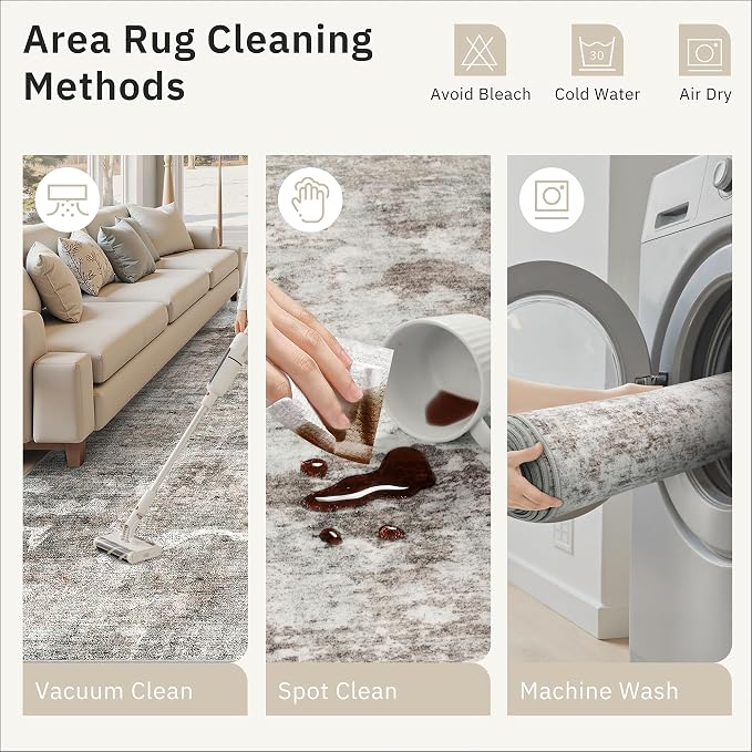 Abstract Rug 8x10 Large Living Room Rugs Neutral Modern Washable Area Rugs - Image 9