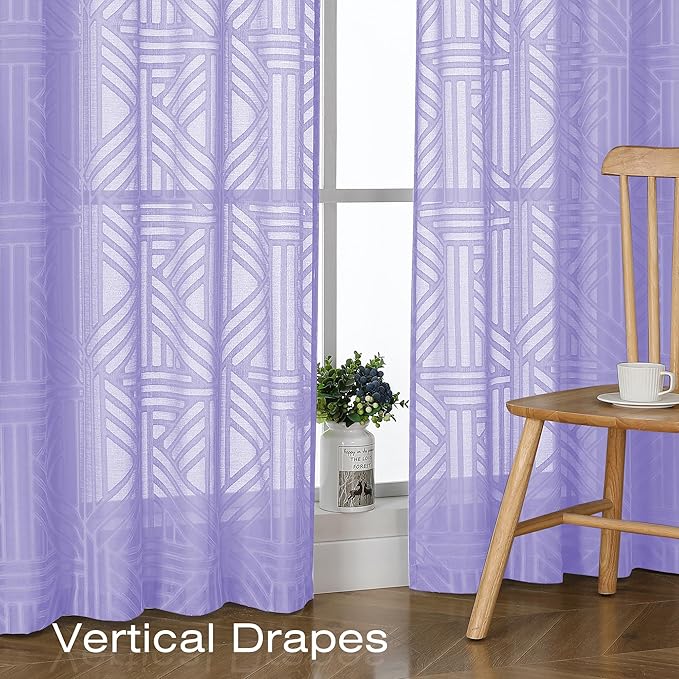 Simplebrand Lavender Semi Sheer Curtains 63 Inch Length 2 Panels, Light - Image 5