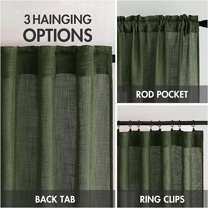 MIULEE Olive Green Linen Curtains 120 Inches Long - Image 3