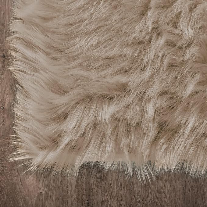 Latepis Light Brown Beige Round Area Rugs 5ft Faux Fur Fuzzy Rugs - Image 6