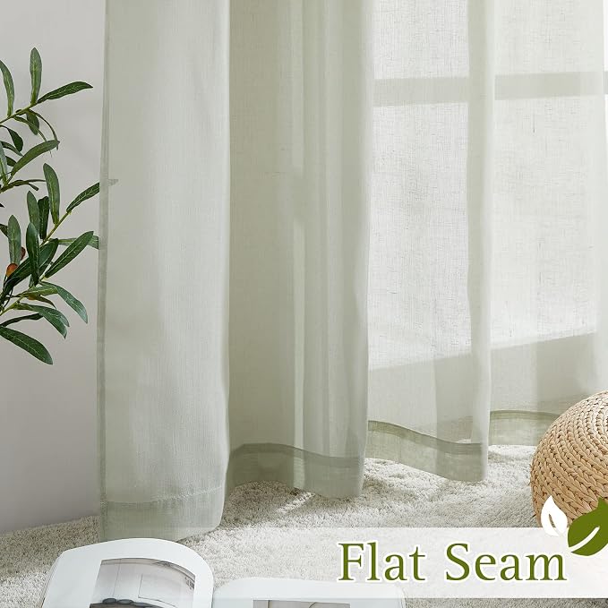 NICETOWN Semi Sheer Sage Green Linen Curtains 63 inch Length, Grommet Rustic - Image 6