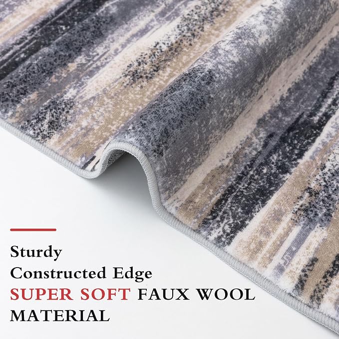 Lansny Modern Abstract Bedroom Runner Rug 2x7, Non-Slip Soft Thin Faux Wool Mat - Image 5