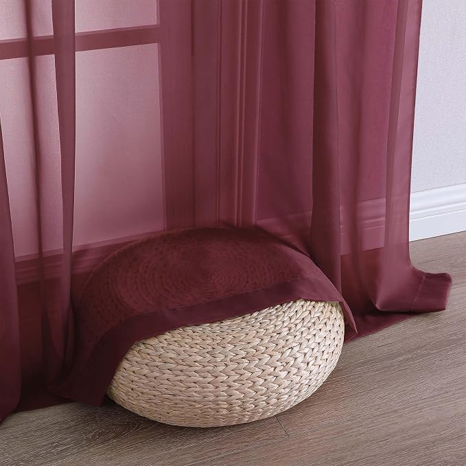 OVZME Burgundy Sheer Curtains 84 Inches Long 2 Panels Set, Light Filtering - Image 6
