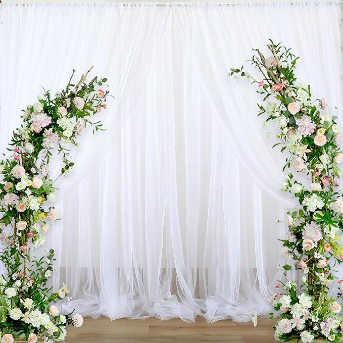 20ft x 12ft White Tulle Backdrop Curtain - Image 2