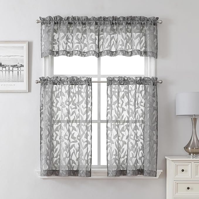 Lecloud Leia Charcoal Grey Curtains Sheer Valances - Image 4