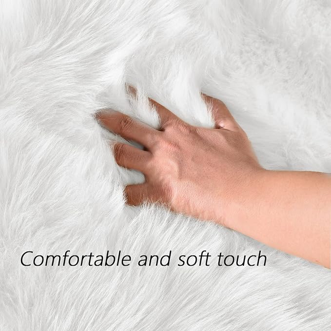 Latepis White Fur Rug 5x6.7, Faux Sheepskin Fluffy Washable Rug - Image 4