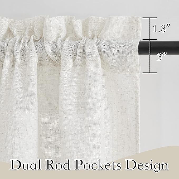 RYB HOME Kitchen Curtains, 30 inches Long Linen Rod Pocket Semi Sheer Cuartins - Image 2