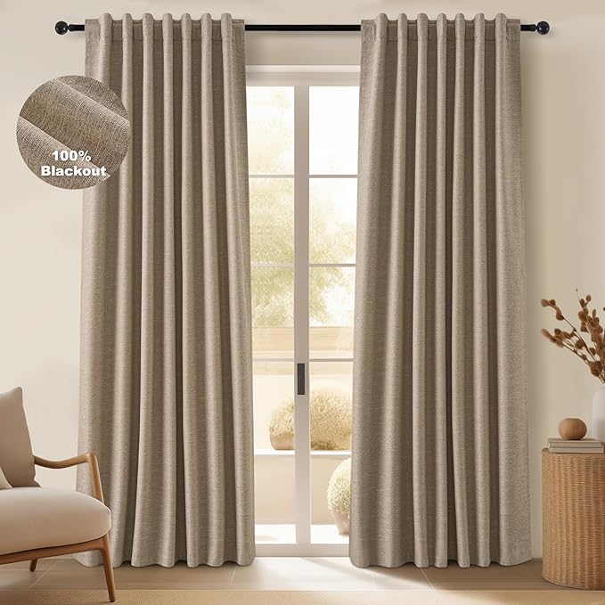 Topfinel 105 Inches Long Custom Black Out Faux Thick Linen Drapery Panels by Topfinel