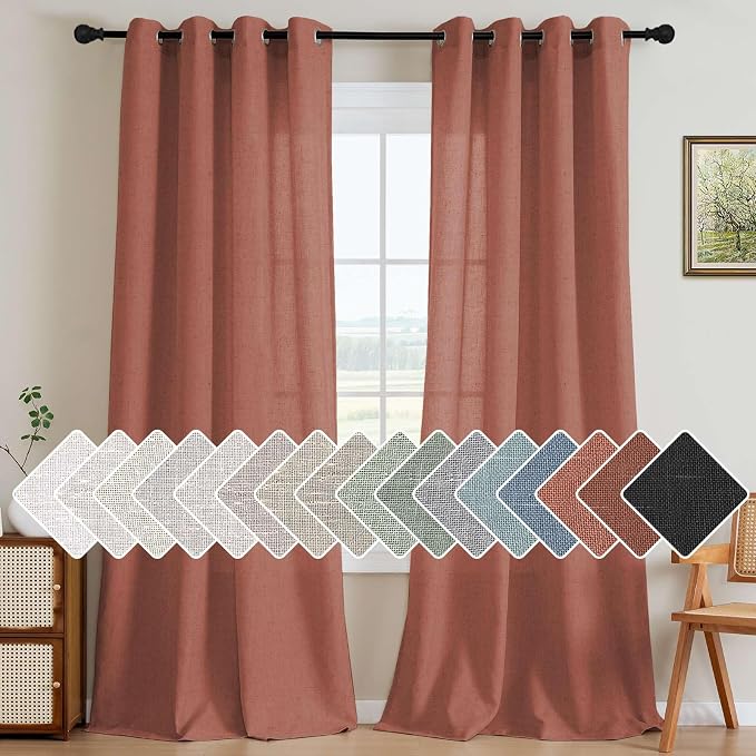 H.VERSAILTEX Living Room Linen Curtains Semi Sheer Curtains Nickel Grommet by HVERSAILTEX