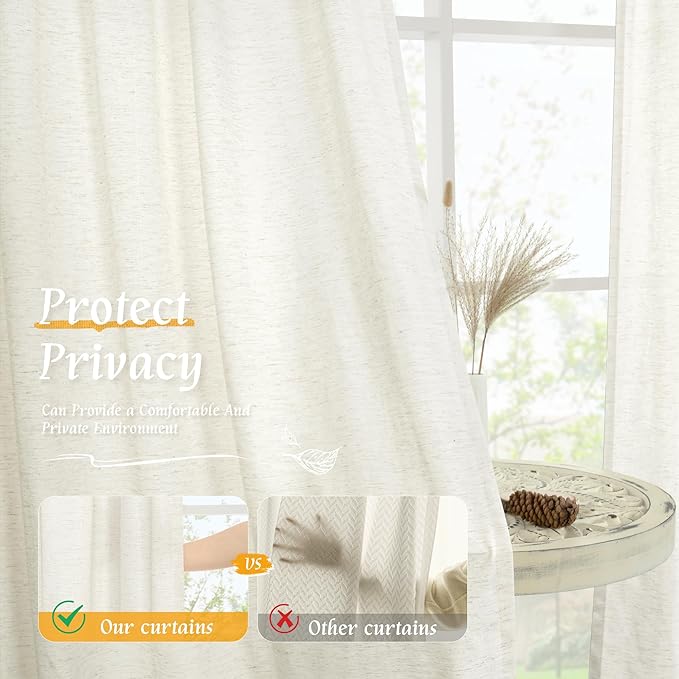 LAMIT Natural Linen Blended Curtains 63 Inch - Image 5