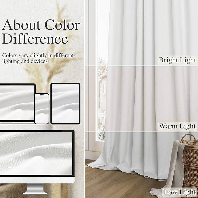 Guken 100% Blackout Linen Curtains 98 Inch Wide by 52 Inch 2 Panels Set - Image 7