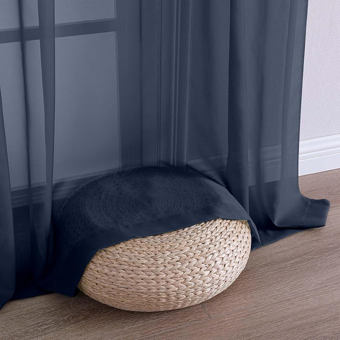 OWENIE Sheer Curtains 84 Inches Long 2 Panels Set, Sheer Navy Blue Curtains - Image 8