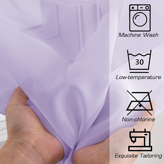 OWENIE Light Purple Sheer Curtains 63 inch Length 2 Panels Set, Rod Pocket - Image 4