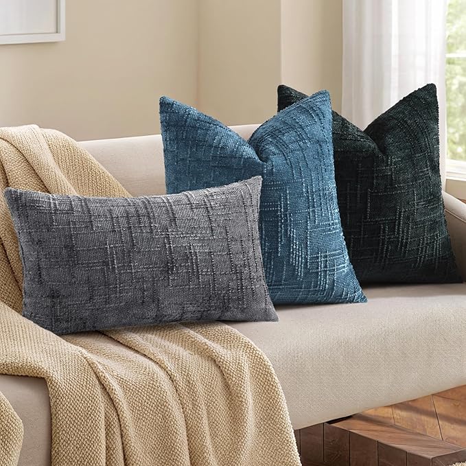 decorUhome Navy Blue Chenille Euro Sham Throw Pillow Covers 24x24 Set of 2 - Image 7