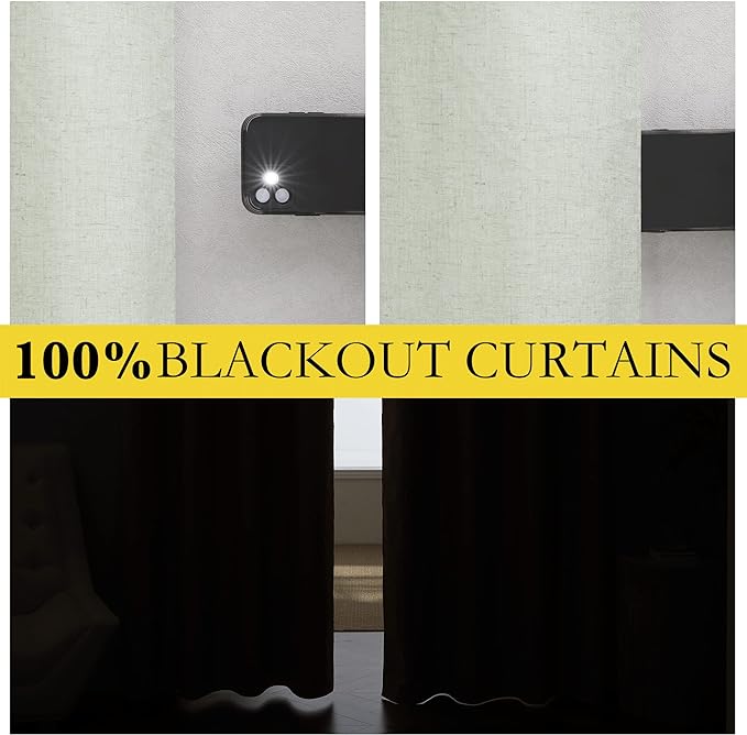 NICETOWN Sage Green 100% Blackout Linen Texture Curtains 72 inches Long 2 Panels - Image 2