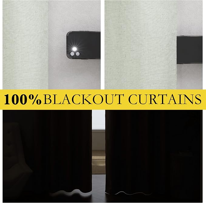 NICETOWN 100% Blackout Sage Green Linen Cold Blocking Curtains 90 inches Length - Image 2