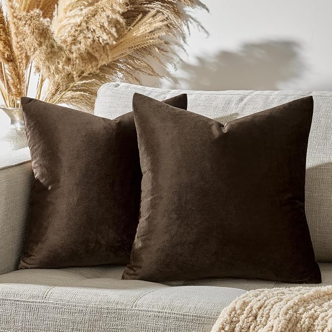 GIGIZAZA Brown Velvet Pillow Covers 20x20, Square Solid Throw Pillow Covers - Image 5