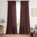 Nanspring Reddish Brown Linen Blend Light Filtering Back Tab Curtains 108 by Nanspring