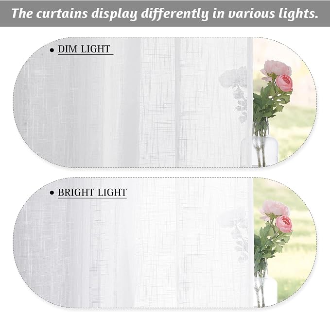 RYB HOME Linen Textured White Curtains Sheer Window Toppers Valances Semi-Sheer - Image 5