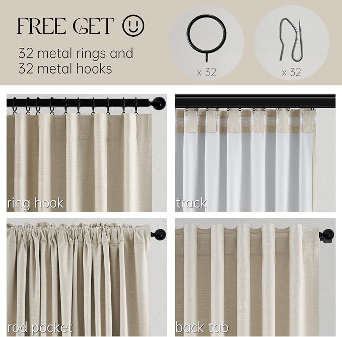 Topfinel 92 Inches Long Cream Custom Black Out Drapery Panels, Rustic Burlap - Image 5