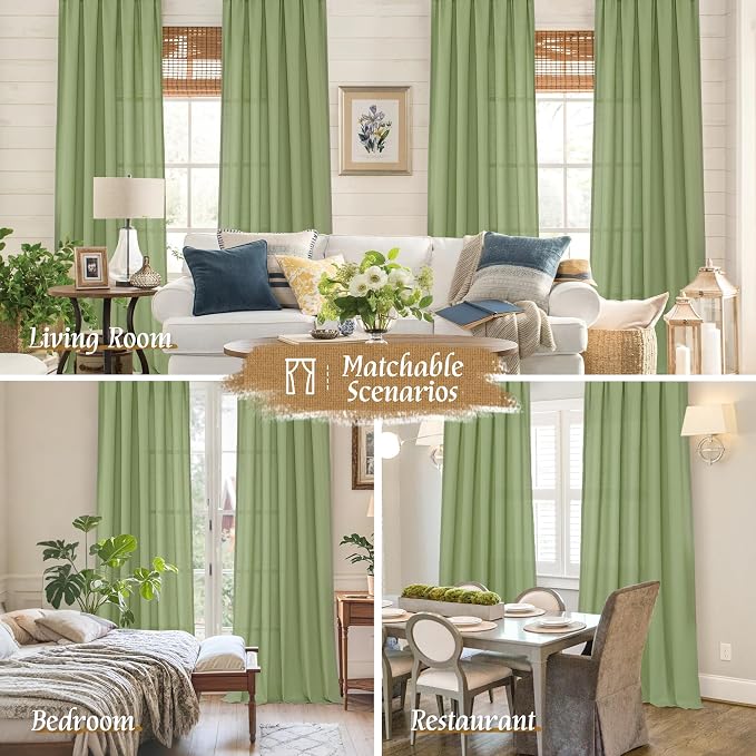 LAMIT Sage Green Linen Curtains 63 inch Length - Image 6