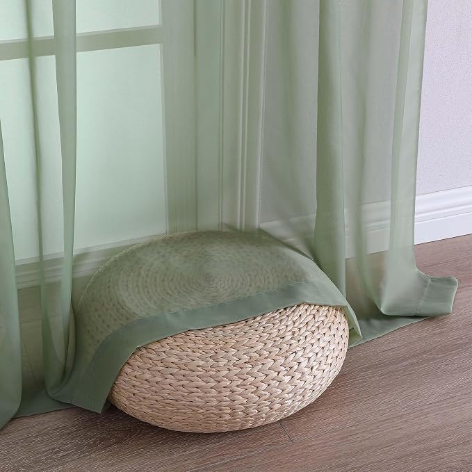 OWENIE Extra Long Sage Green Sheer Curtains 144 inch 2 Panels Set, Translucent - Image 6