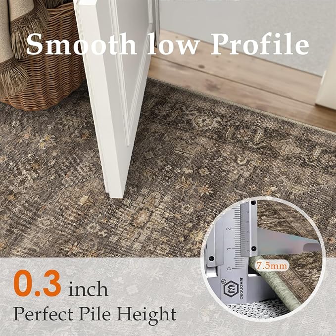 2x10 Washable Runner Rug for Hallway Kitchen Vintage Brown Non Slip Low Pile - Image 7