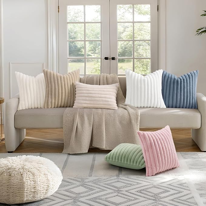 decorUhome Summer Cozy Faux Fur Throw Pillow Covers 20x20 Set of 2 Decorative - Image 7