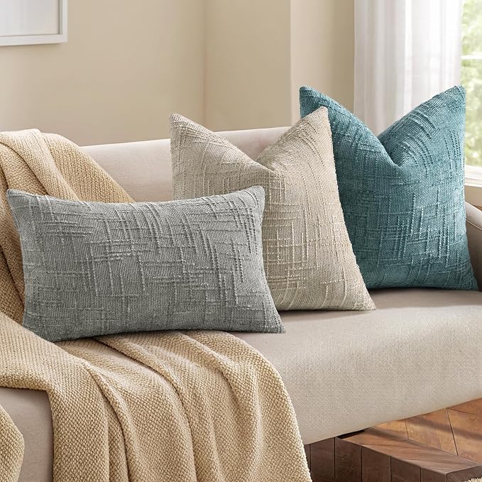decorUhome Summer Teal Chenille Throw Pillow Covers 12x20 Set of 2 Textured - Image 6
