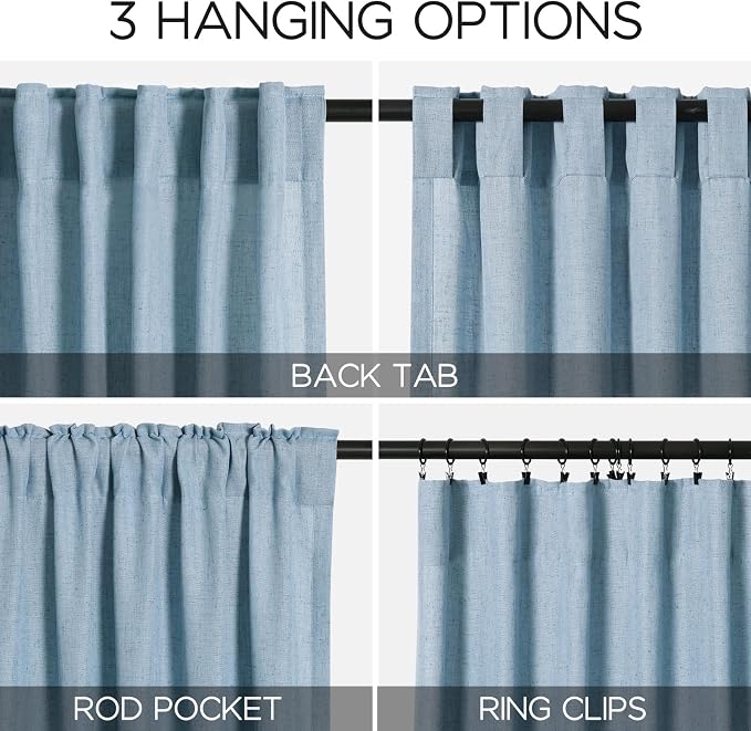 Linen Blue Curtains 120 inch Extra Long - Image 3