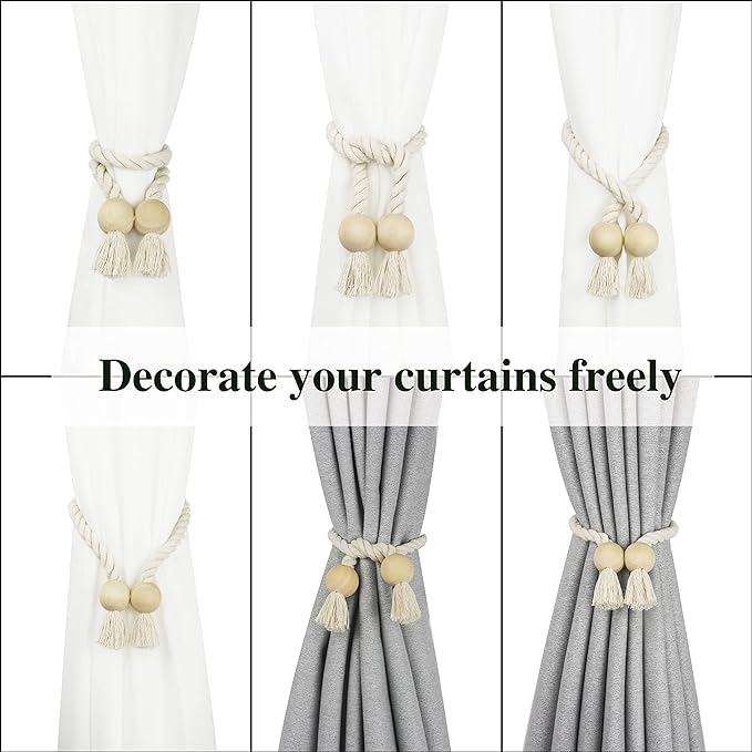 2 Pack Magnetic Curtain Tiebacks Cotton Hand Woven Tie Back Decorative Rope - Image 5