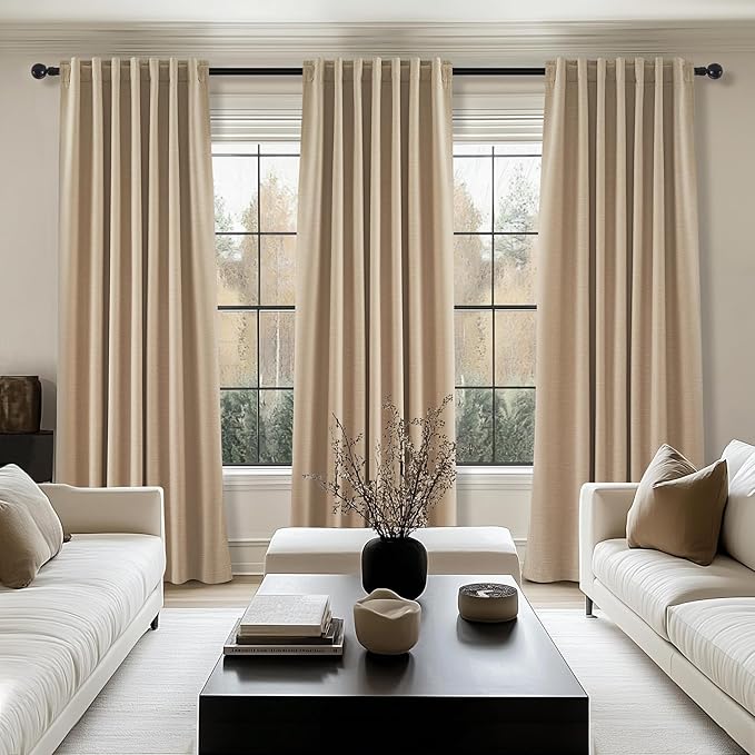 Topfinel Light Taupe Blackout Textured 90 Inch Long Linen Blend Curtain - Image 7