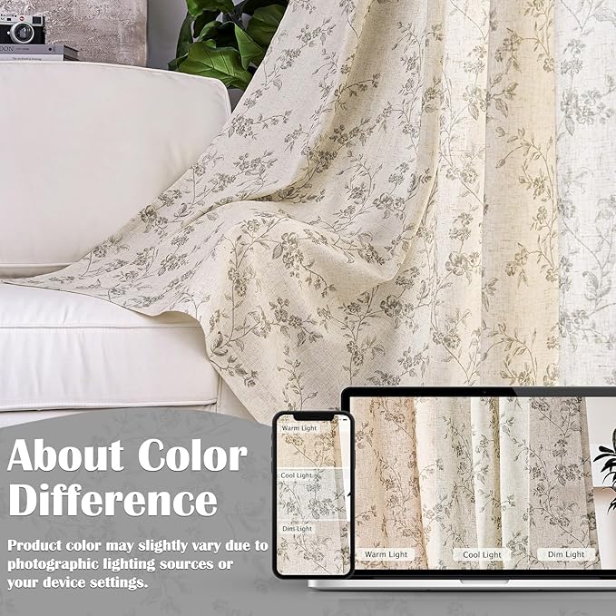 Lazzzy Floral Linen Curtains Farmhouse Extra Long Curtain - Image 5
