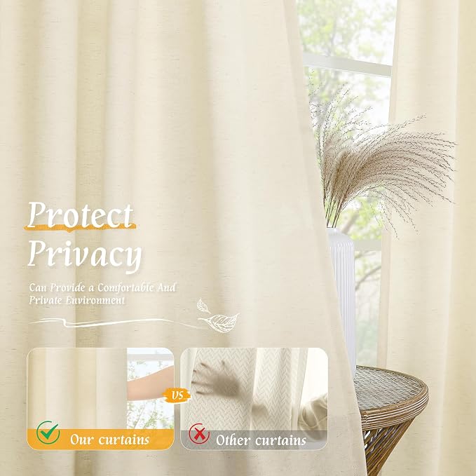 LAMIT Light Beige Linen Curtains 63 inch Length - Image 5