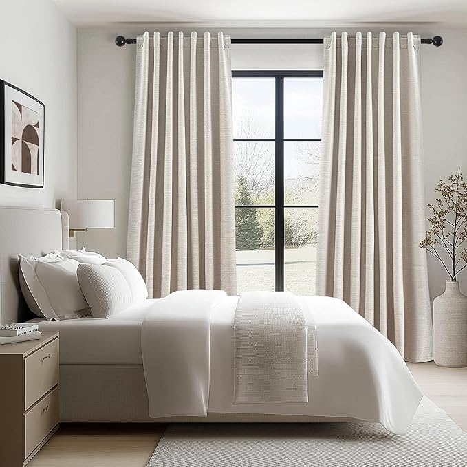 Beige Color Blackout Curtains 90 Inch Long 2 Panels, Back Tab Pleated Heading - Image 7