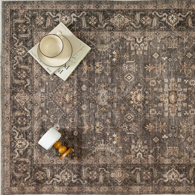 2x6 Washable Runner Rug for Hallway Kitchen Vintage Brown Non Slip Low Pile - Image 9