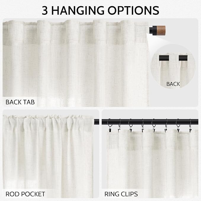 Nanspring Neutral Linen Curtains 90 Inches Long - Image 2