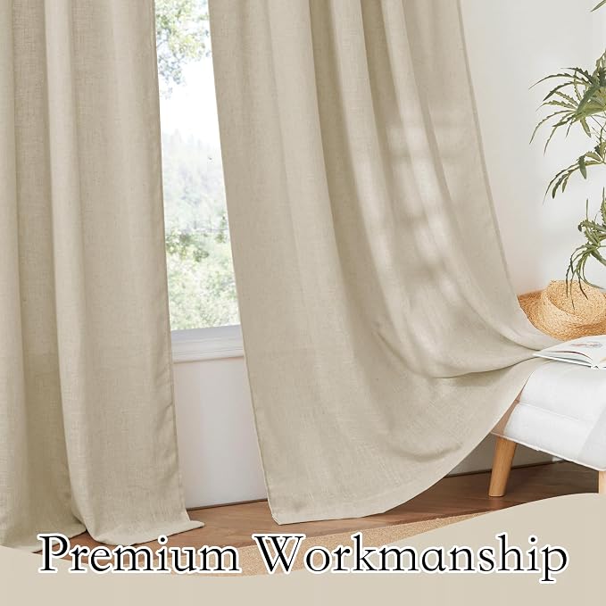RYB HOME Semi Sheer Curtains Linen Texture Translucent Privacy Small Drapes - Image 5