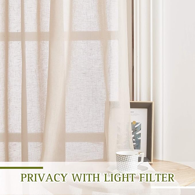 NICETOWN Short Linen Curtains Semi Sheer 45" L - Image 3