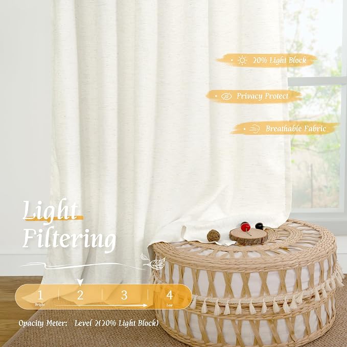 LAMIT Faux Linen Curtains 63 inches Long - Image 4