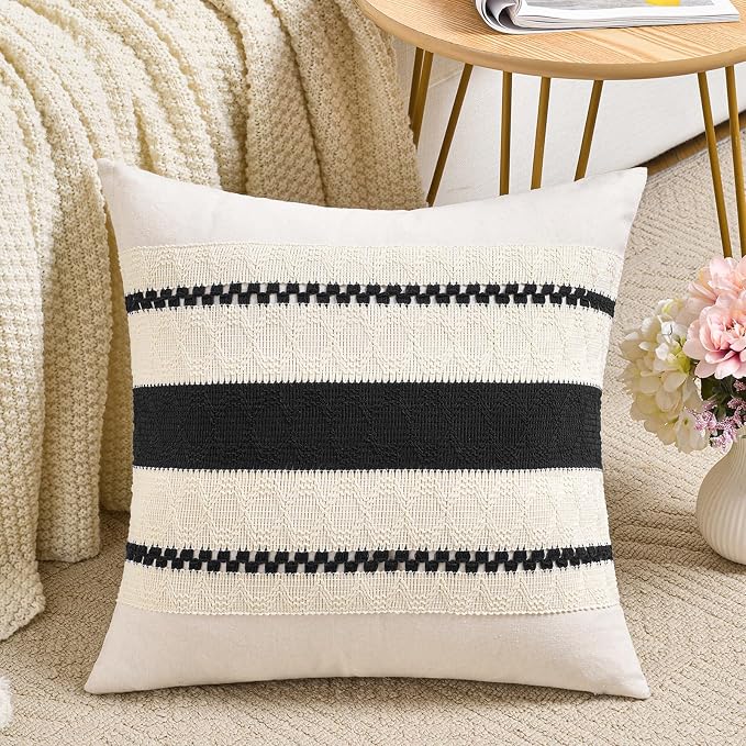 Fancy Homi Set of 1 Boho Black Decorative Throw Pillow Cover 16x16 Inch by Fancy+Homi