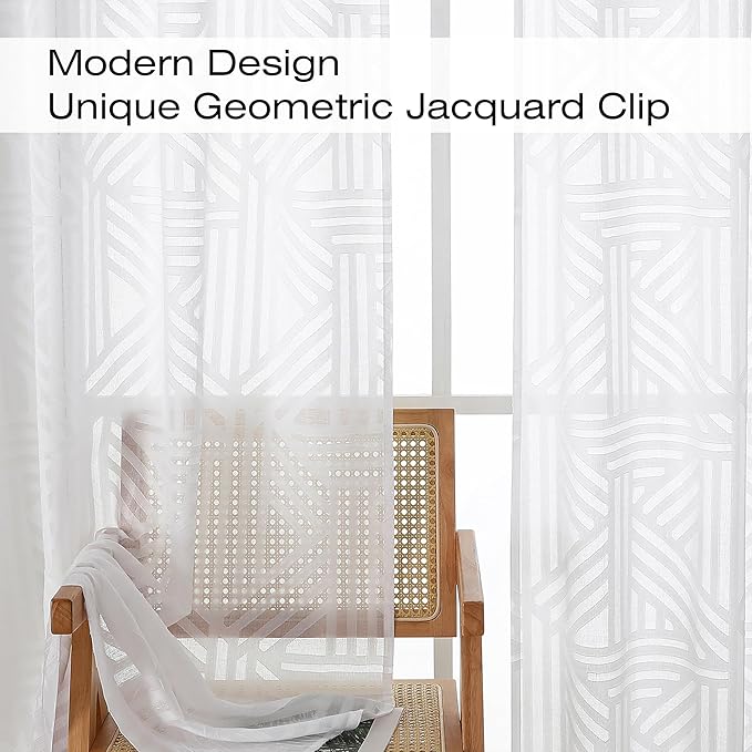 Simplebrand Sheer White Kitchen Curtains 36 Inch Length Tier Curtains 2 Panels - Image 3