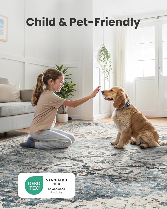 AMADA HOMEFURNISHING Round 4ft Area Rugs, Low-Profile Washable Rug - Image 3