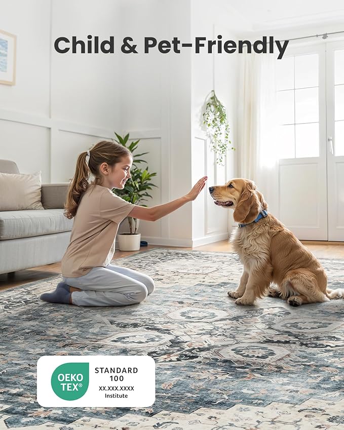 AMADA HOMEFURNISHING 4x6 Washable Area Rug, Low-Profile Entryway Rug - Image 2