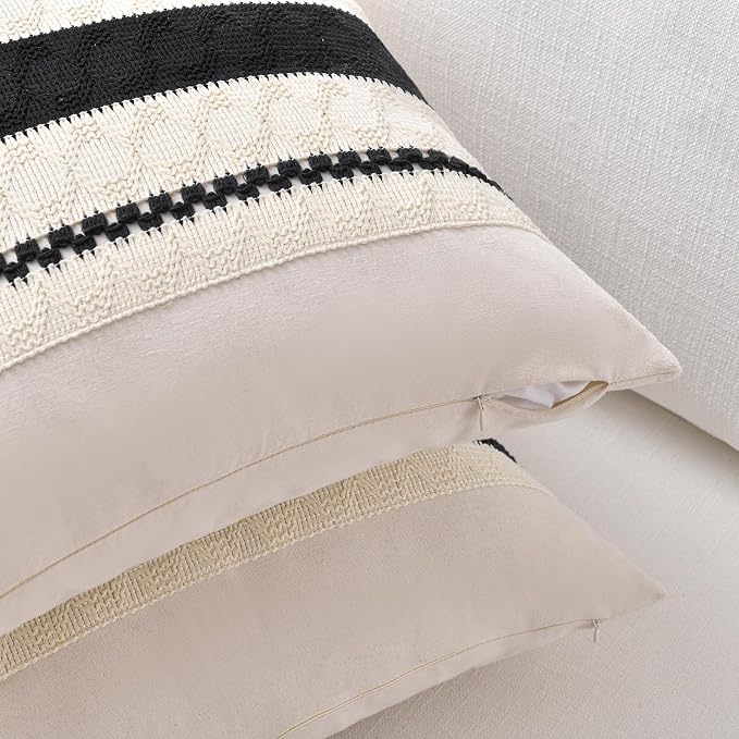 Fancy Homi Set of 1 Boho Black Decorative Throw Pillow Cover 20x20 Inch - Image 3