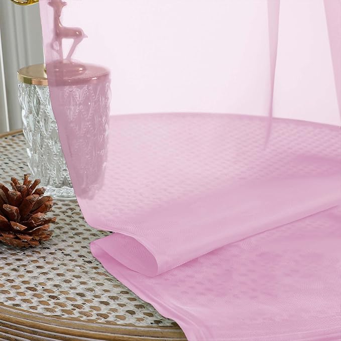 OVZME Light Pink Sheer Curtains 72 Inches Long 2 Panels Set, Light Filtering - Image 2
