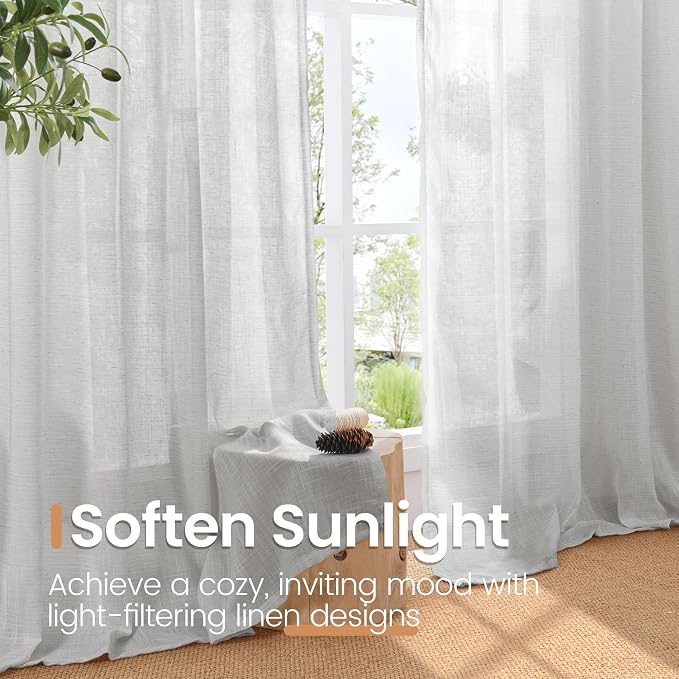 BGment Light Grey Linen Semi Sheer Curtains - Image 4