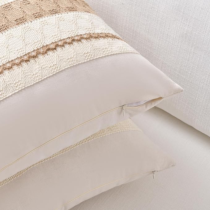 Fancy Homi Set of 1 Boho Neutral Big Decorative Throw Pillow Cover 24x24 Inch - Image 3