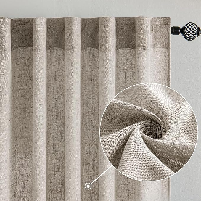 MIULEE Burlywood Birch Linen Curtains 90 Inch Long 2 Panels - Image 2