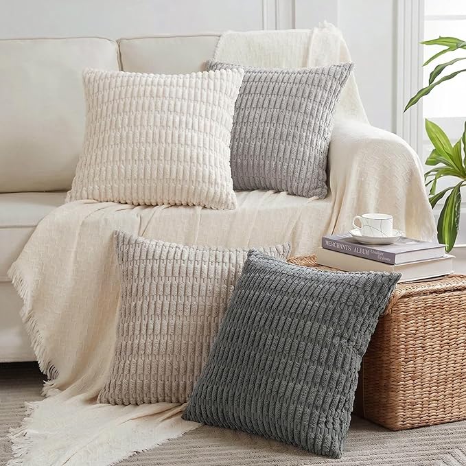 Fancy Homi Set of 4 Grey and White Decorative Throw Pillow Covers 14x14 Inch by Fancy+Homi